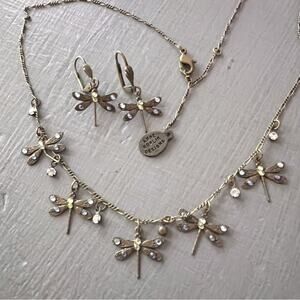 Anne Koplik Antique Gold Dragonfly Necklace & Earrings